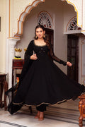 Most Trending Party Wear Handwork Black Color Anarkali Suit For Women