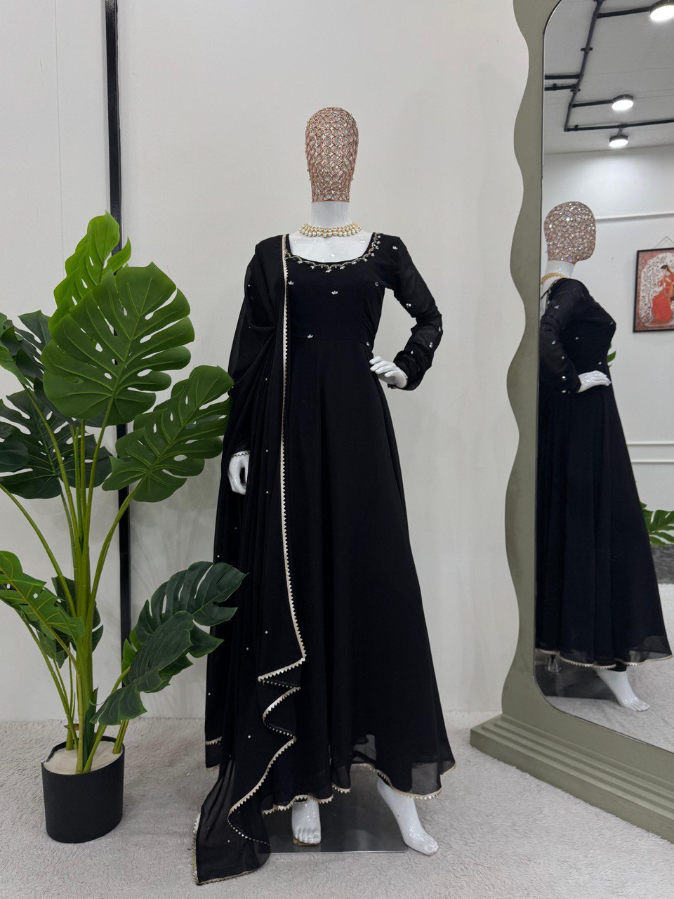 Most Trending Party Wear Handwork Black Color Anarkali Suit For Women