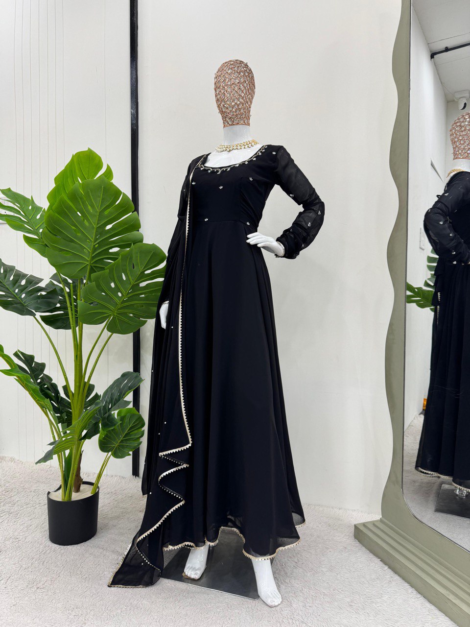 Most Trending Party Wear Handwork Black Color Anarkali Suit For Women