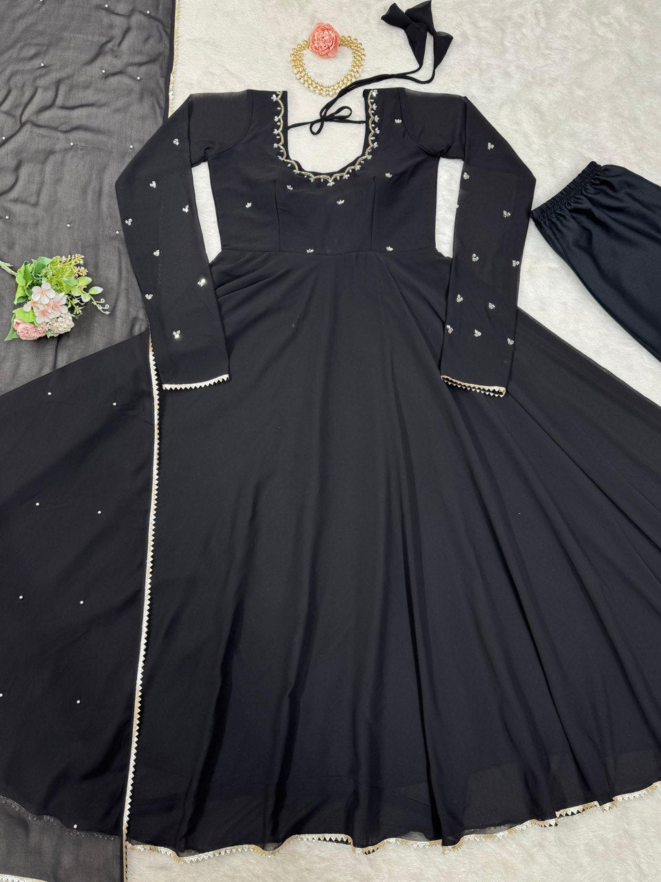 Most Trending Party Wear Handwork Black Color Anarkali Suit For Women