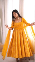 Chanderi Jacquard Gown Set Mirror Work Party Wear