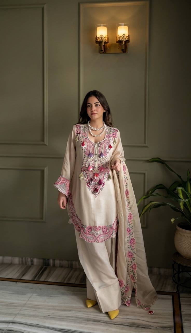 Georgette Farshi Suit Set Embroidered Party Wear