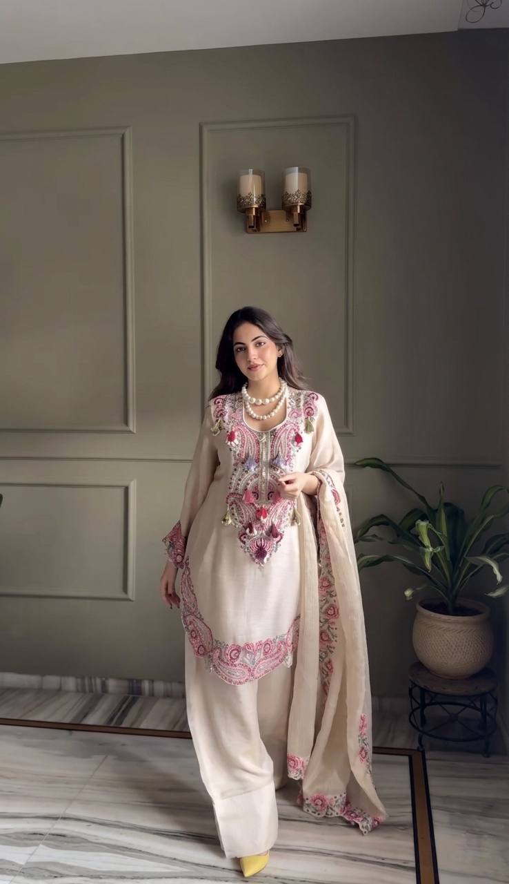 Georgette Farshi Suit Set Embroidered Party Wear
