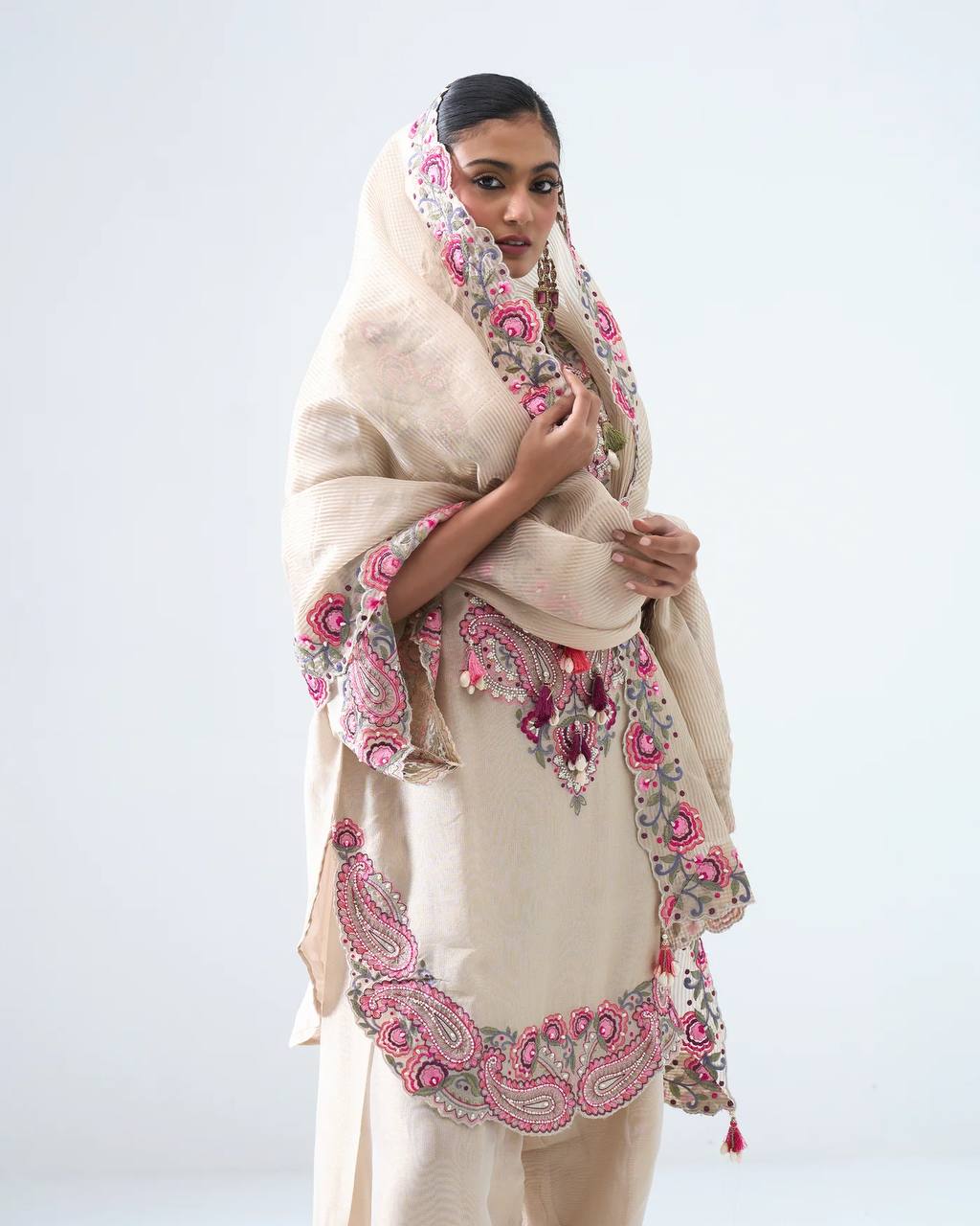 Georgette Farshi Suit Set Embroidered Party Wear
