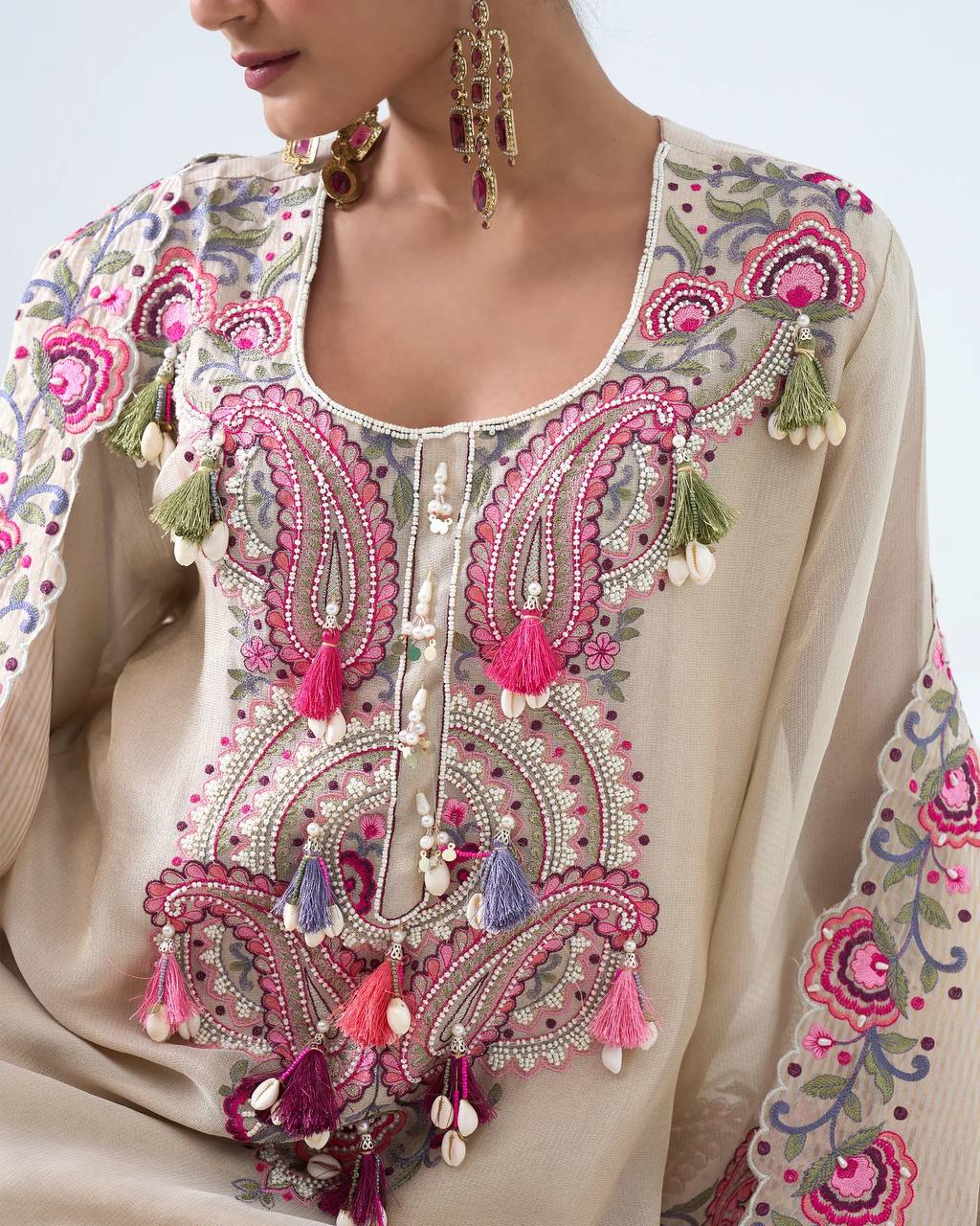 Georgette Farshi Suit Set Embroidered Party Wear