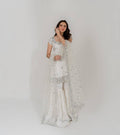 Ivory White Faux Georgette Sharara Suit with Heavy Embroidery, Sequin & Real Mirror Handwork Dupatta