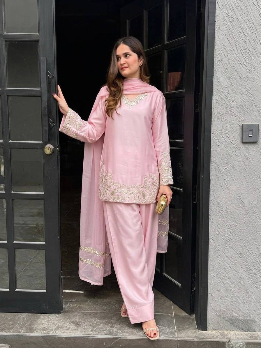 Crepe Silk Farshi Suit Set Party Wear