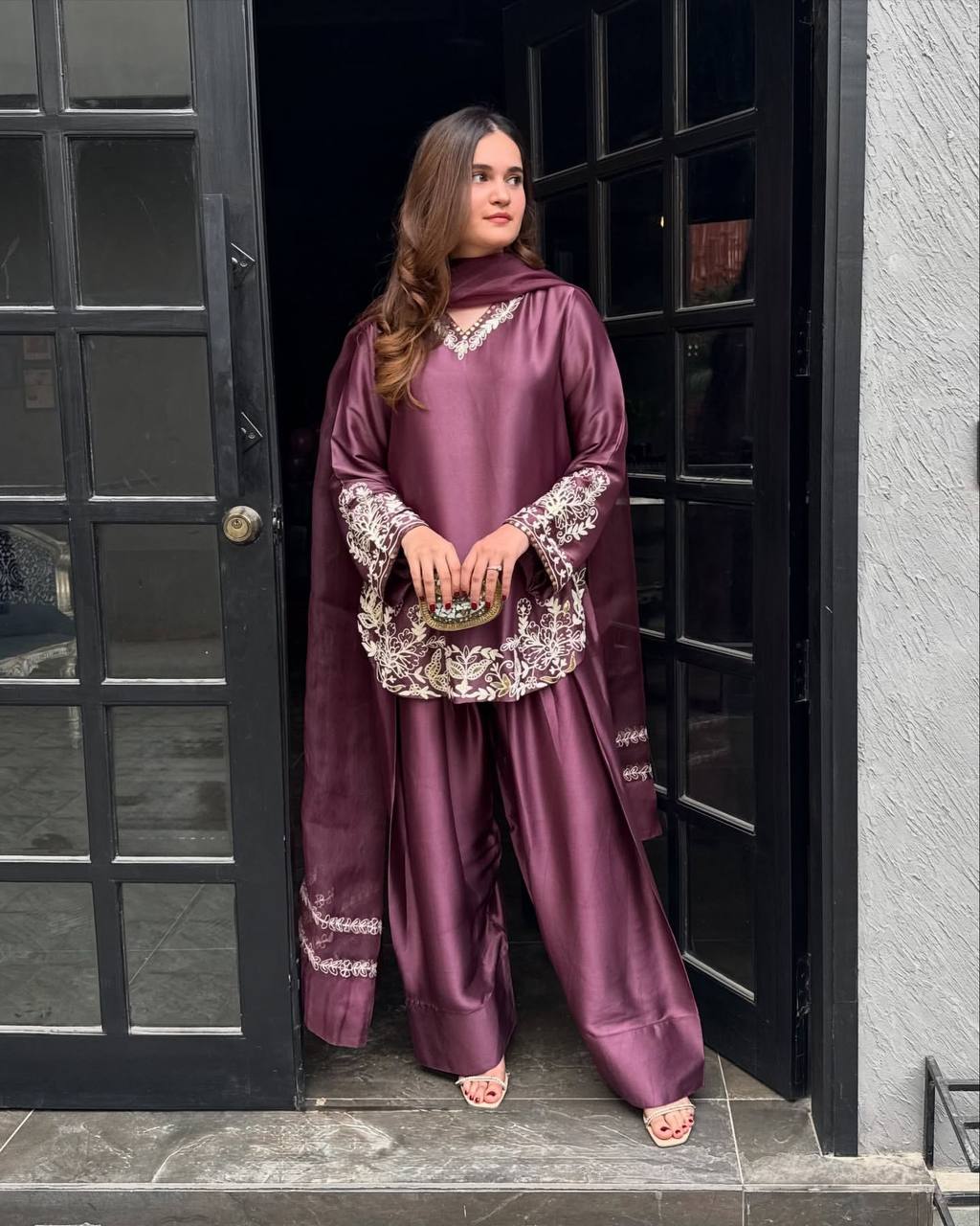 Crepe Silk Farshi Suit Set Party Wear