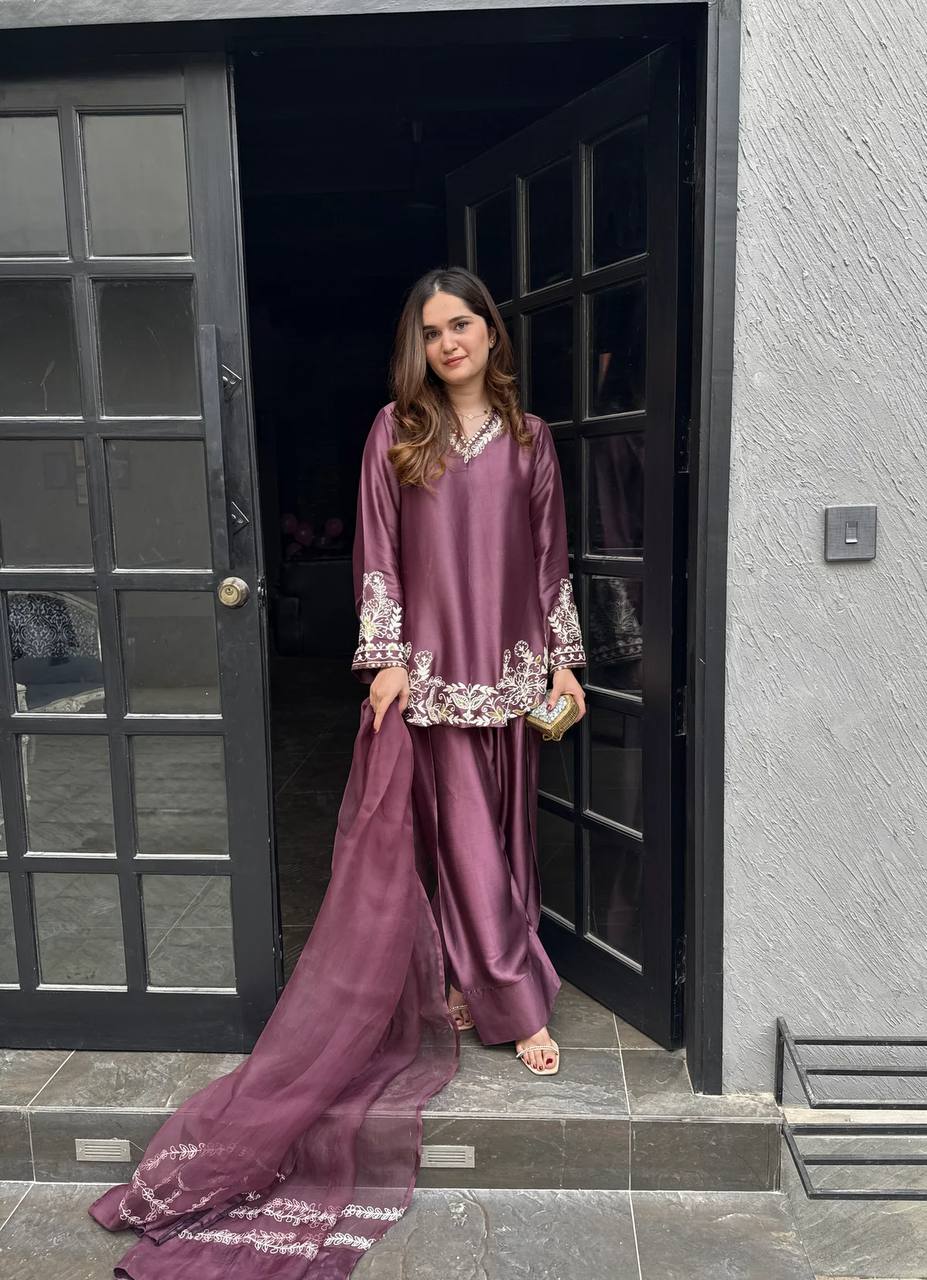 Crepe Silk Farshi Suit Set Party Wear