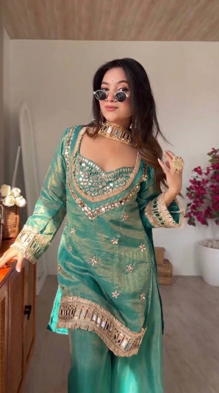 Royal Orange Mirror Work Sharara Set For Women