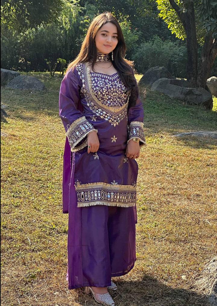 Royal Orange Mirror Work Sharara Set For Women