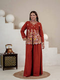 Rust Roman Silk Sharara Suit Set with Dupatta | Party Wear for Women