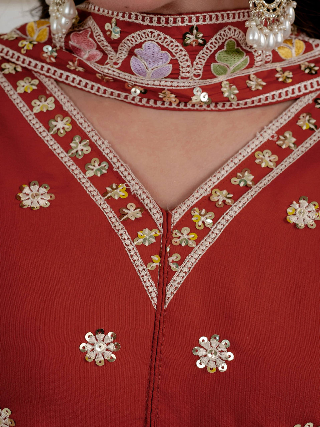 Rust Roman Silk Sharara Suit Set with Dupatta | Party Wear for Women