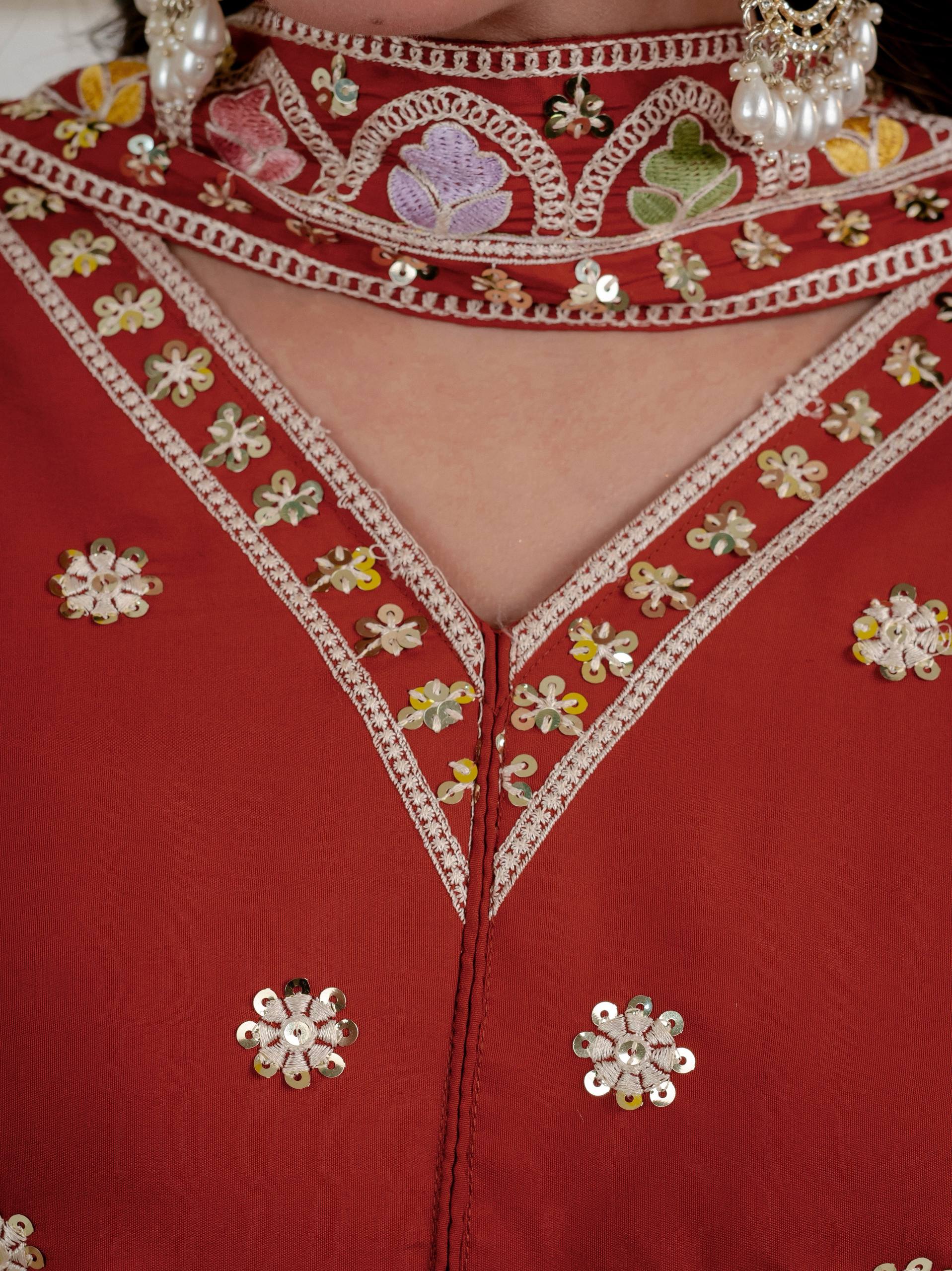 Rust Roman Silk Sharara Suit Set with Dupatta | Party Wear for Women
