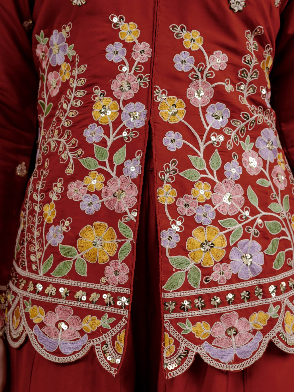 Rust Roman Silk Sharara Suit Set with Dupatta | Party Wear for Women