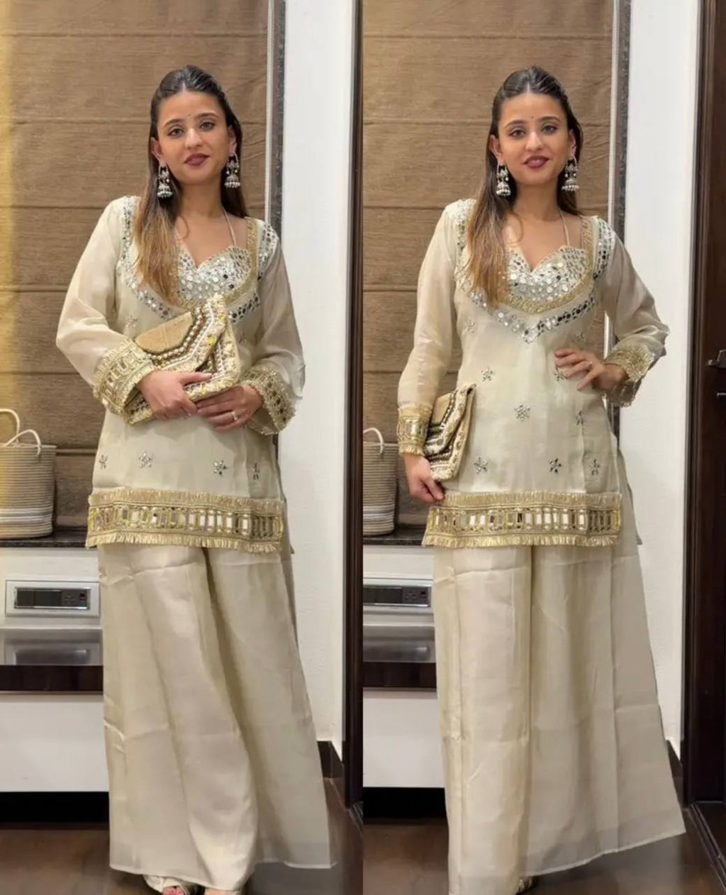 Royal Orange Mirror Work Sharara Set For Women