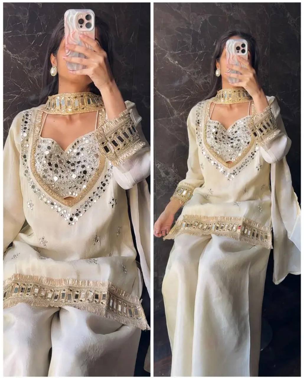 Royal Orange Mirror Work Sharara Set For Women