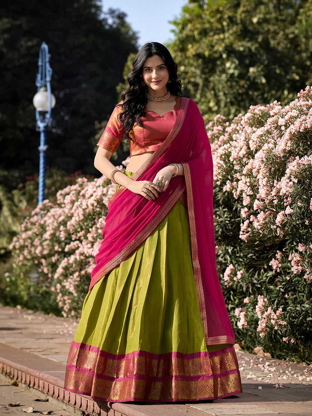 Traditional Wear Pista Color Zari Weaving Work Kanchipuram South Culture