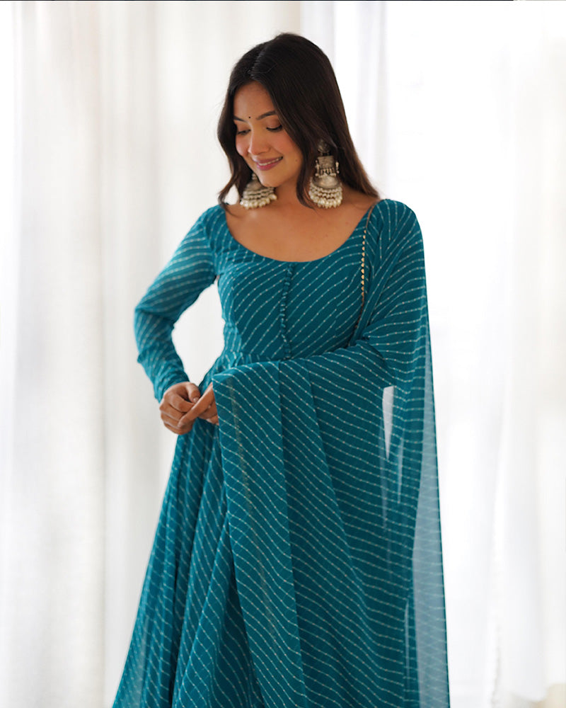 Rama Color Laheriya Print Georgette Three Piece Anarkali Suit For Women