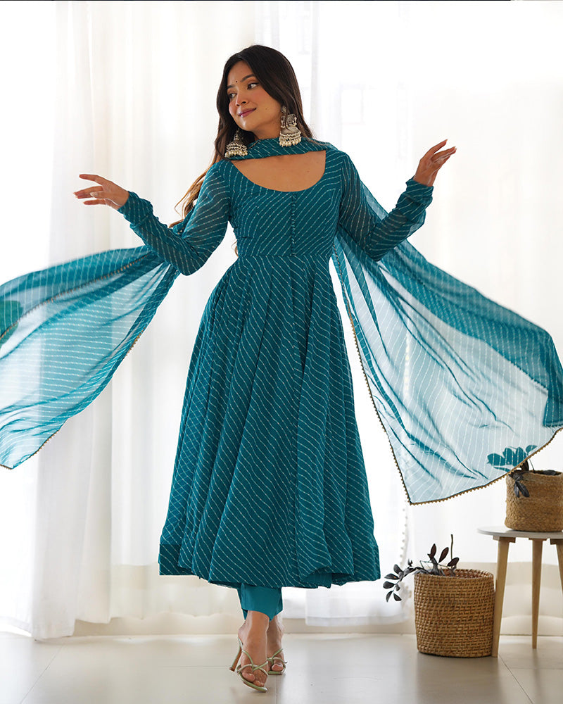 Rama Color Laheriya Print Georgette Three Piece Anarkali Suit For Women