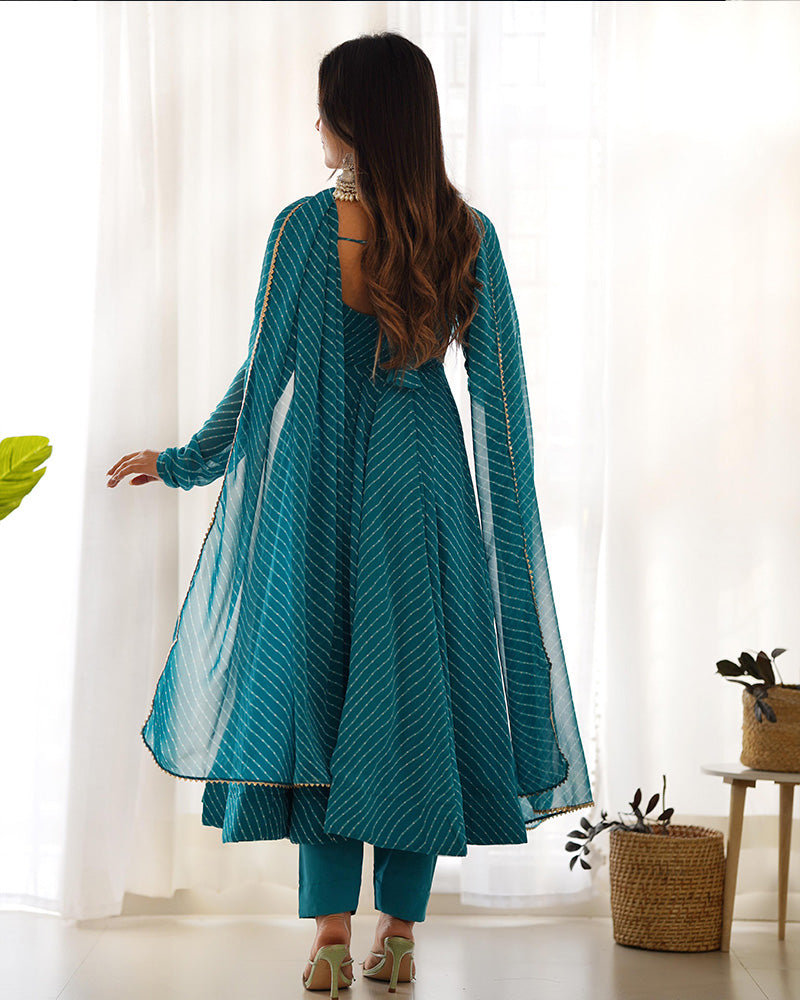 Rama Color Laheriya Print Georgette Three Piece Anarkali Suit For Women