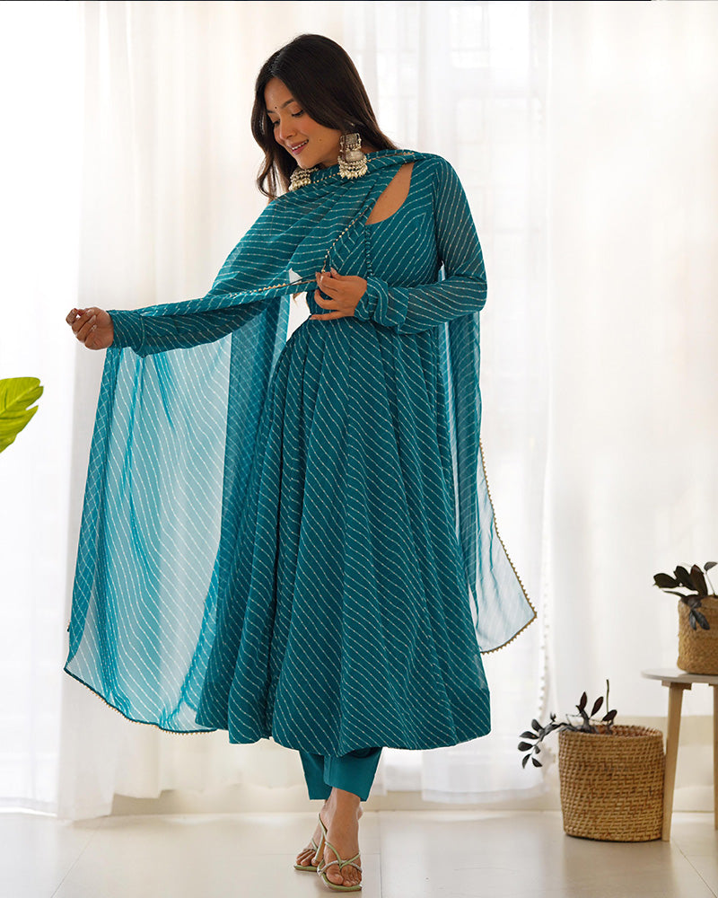 Rama Color Laheriya Print Georgette Three Piece Anarkali Suit For Women