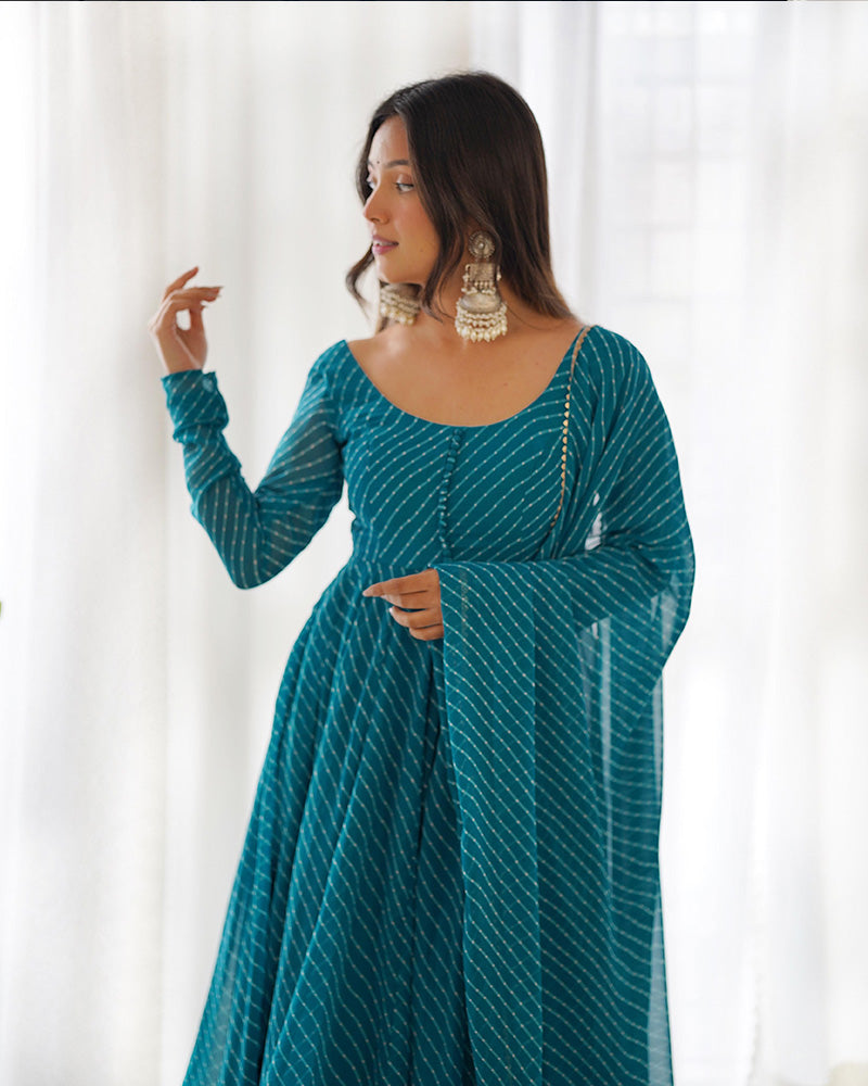 Rama Color Laheriya Print Georgette Three Piece Anarkali Suit For Women