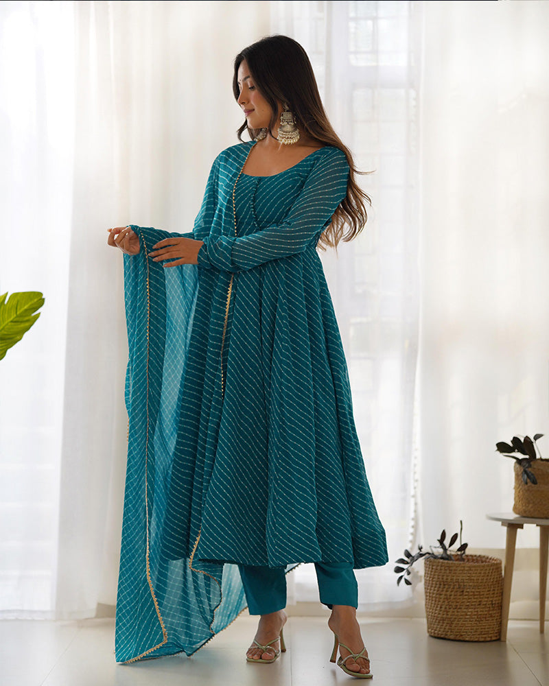 Rama Color Laheriya Print Georgette Three Piece Anarkali Suit For Women