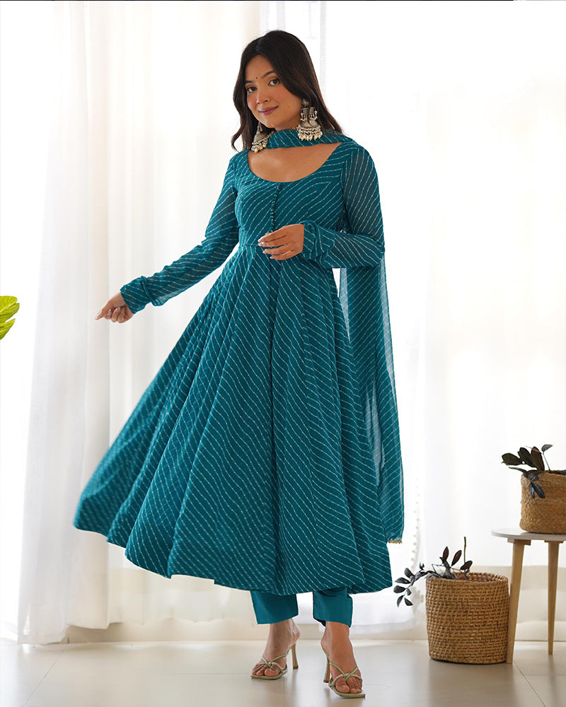 Rama Color Laheriya Print Georgette Three Piece Anarkali Suit For Women