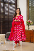 Pink leheriya organza Anarkali suit For Women