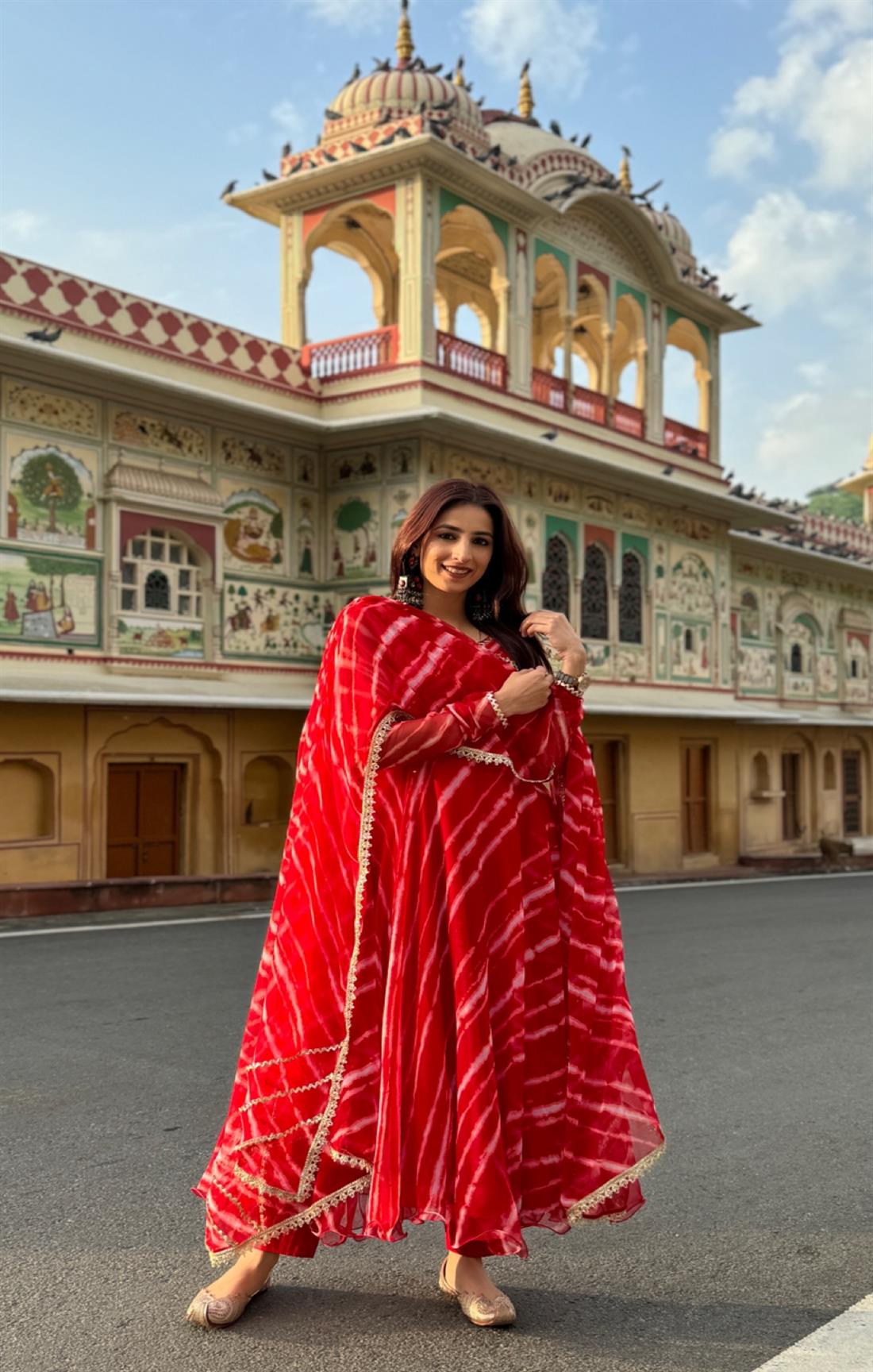 Sindoor Leheriya Pure Georgette printed Anarkali suit Set