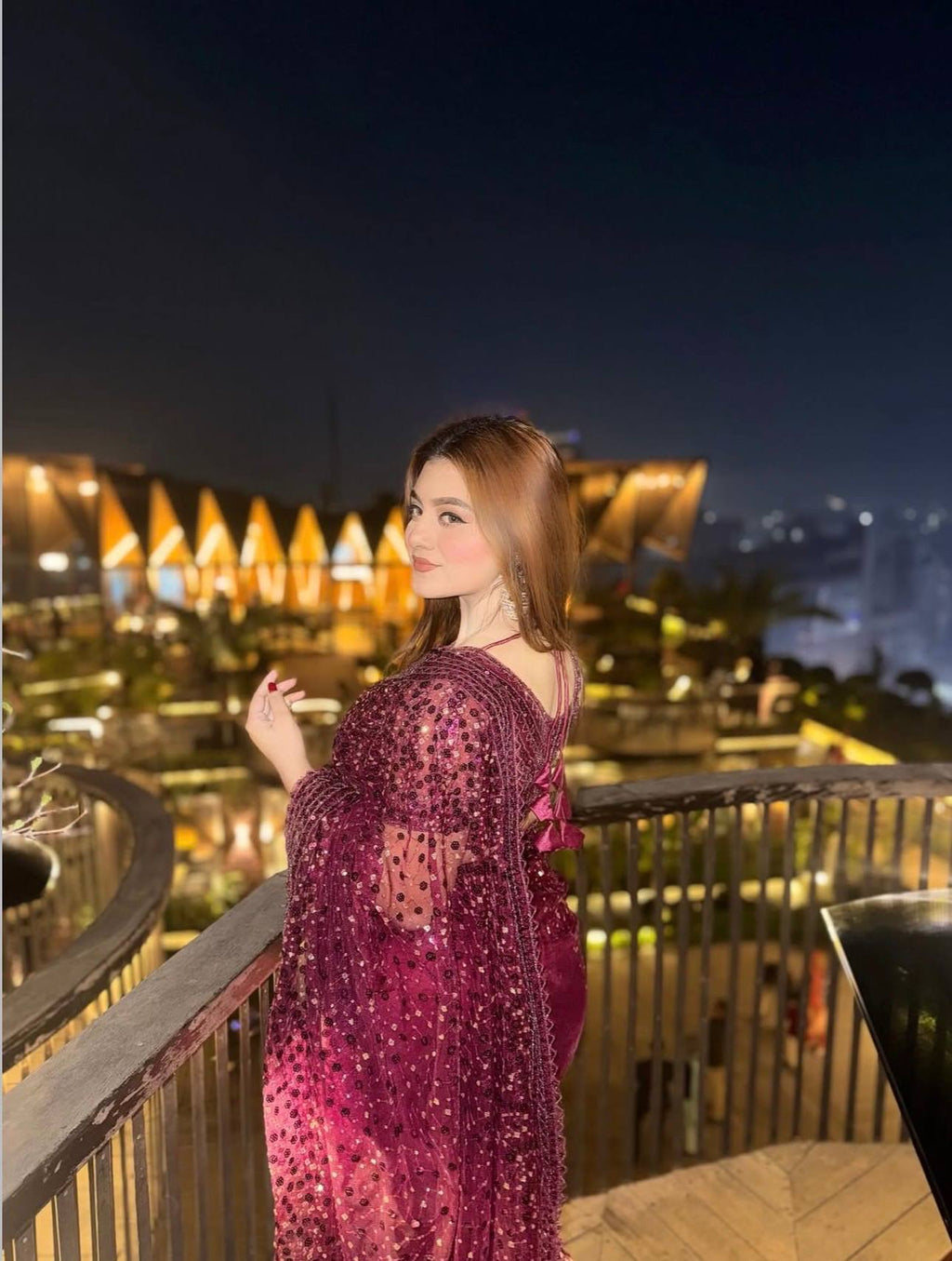 Wine Sequins Embroidered Net Saree for Women | Party & Wedding Wear