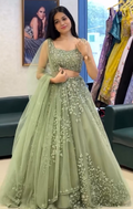 Soft Net Pista Green Color Lehenga Choli Set | Lehenga For Women | Wedding Outfits For Women